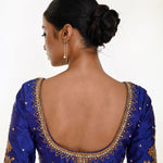 Royal Blue Pure Silk Hand Embroidered Blouse - Anvi Couture