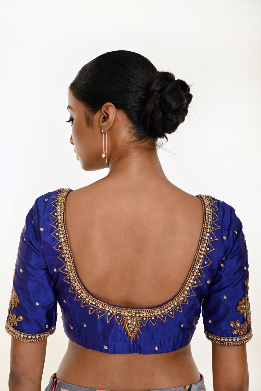 Royal Blue Pure Silk Hand Embroidered Blouse - Anvi Couture