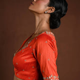 Orange Hand Embroidered Bridal Blouse with Half Sleeves and Front Closure - Anvi Couture