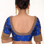 Blue Bridal Silk Blouse With Heavy Hand Embroidery Work - Anvi Couture