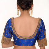 Blue Bridal Silk Blouse With Heavy Hand Embroidery Work - Anvi Couture