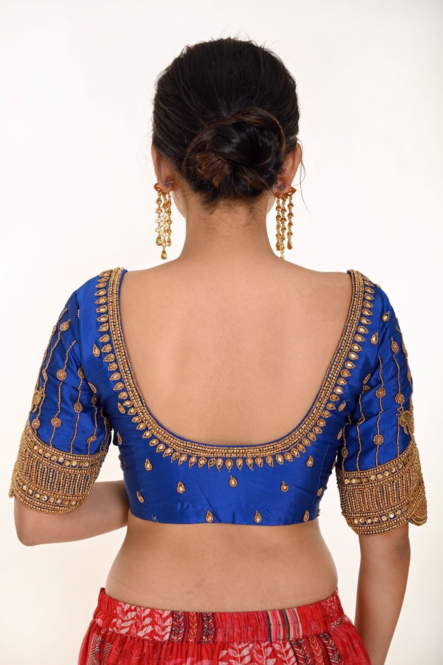 Blue Bridal Silk Blouse With Heavy Hand Embroidery Work - Anvi Couture