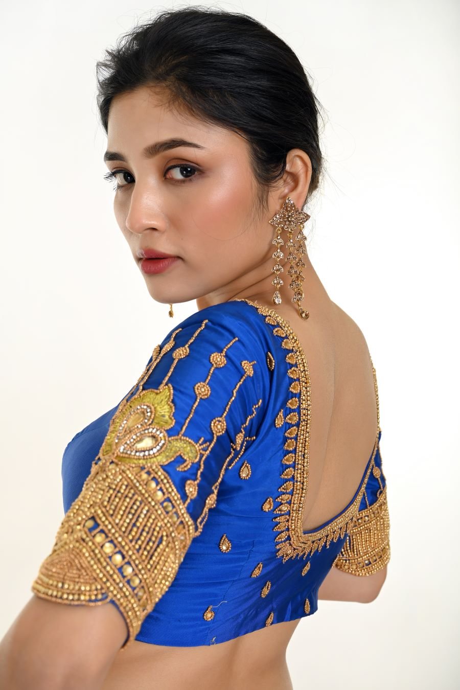 Blue Bridal Silk Blouse With Heavy Hand Embroidery Work - Anvi Couture