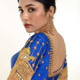 Blue Bridal Silk Blouse With Heavy Hand Embroidery Work - Anvi Couture