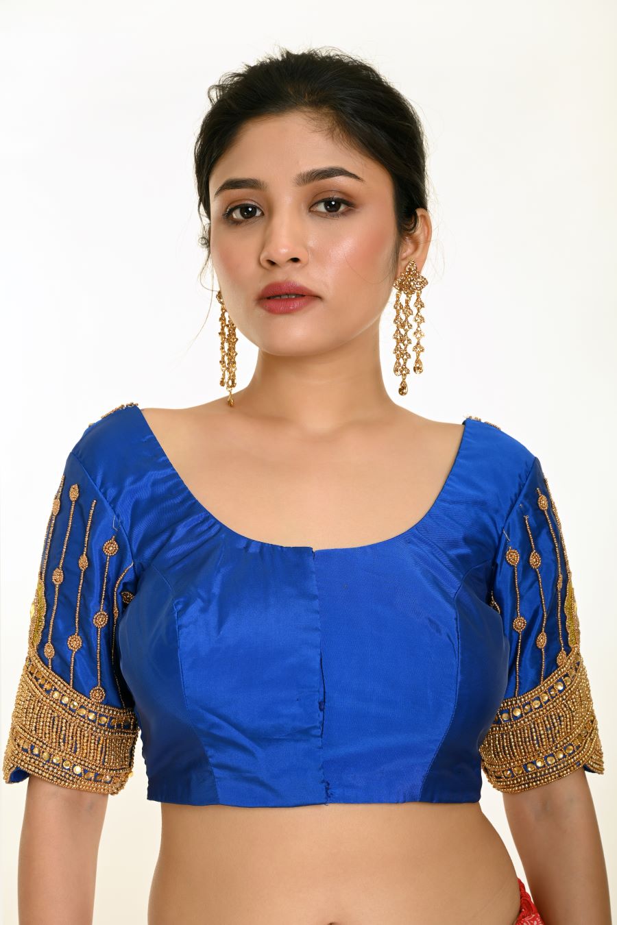 Blue Bridal Silk Blouse With Heavy Hand Embroidery Work - Anvi Couture