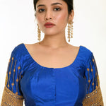 Blue Bridal Silk Blouse With Heavy Hand Embroidery Work - Anvi Couture