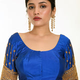 Blue Bridal Silk Blouse With Heavy Hand Embroidery Work - Anvi Couture