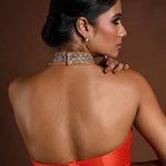Orange High Neck Blouse with Sequin Collar and Back Closure - Anvi Couture