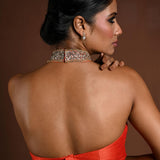 Orange High Neck Blouse with Sequin Collar and Back Closure - Anvi Couture