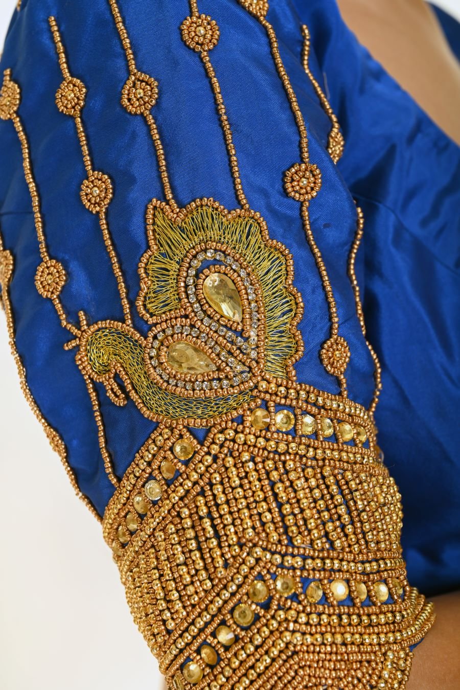 Blue Bridal Silk Blouse With Heavy Hand Embroidery Work - Anvi Couture