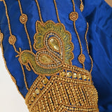 Blue Bridal Silk Blouse With Heavy Hand Embroidery Work - Anvi Couture