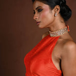 Orange High Neck Blouse with Sequin Collar and Back Closure - Anvi Couture