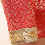 Red Blouse in Brocade Silk with Gold Embroidered Border - Anvi Couture