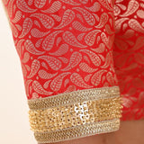 Red Blouse in Brocade Silk with Gold Embroidered Border - Anvi Couture