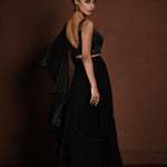 Black Party Wear Lehenga with Floral Motif Choli and Ruffle Dupatta - Anvi Couture