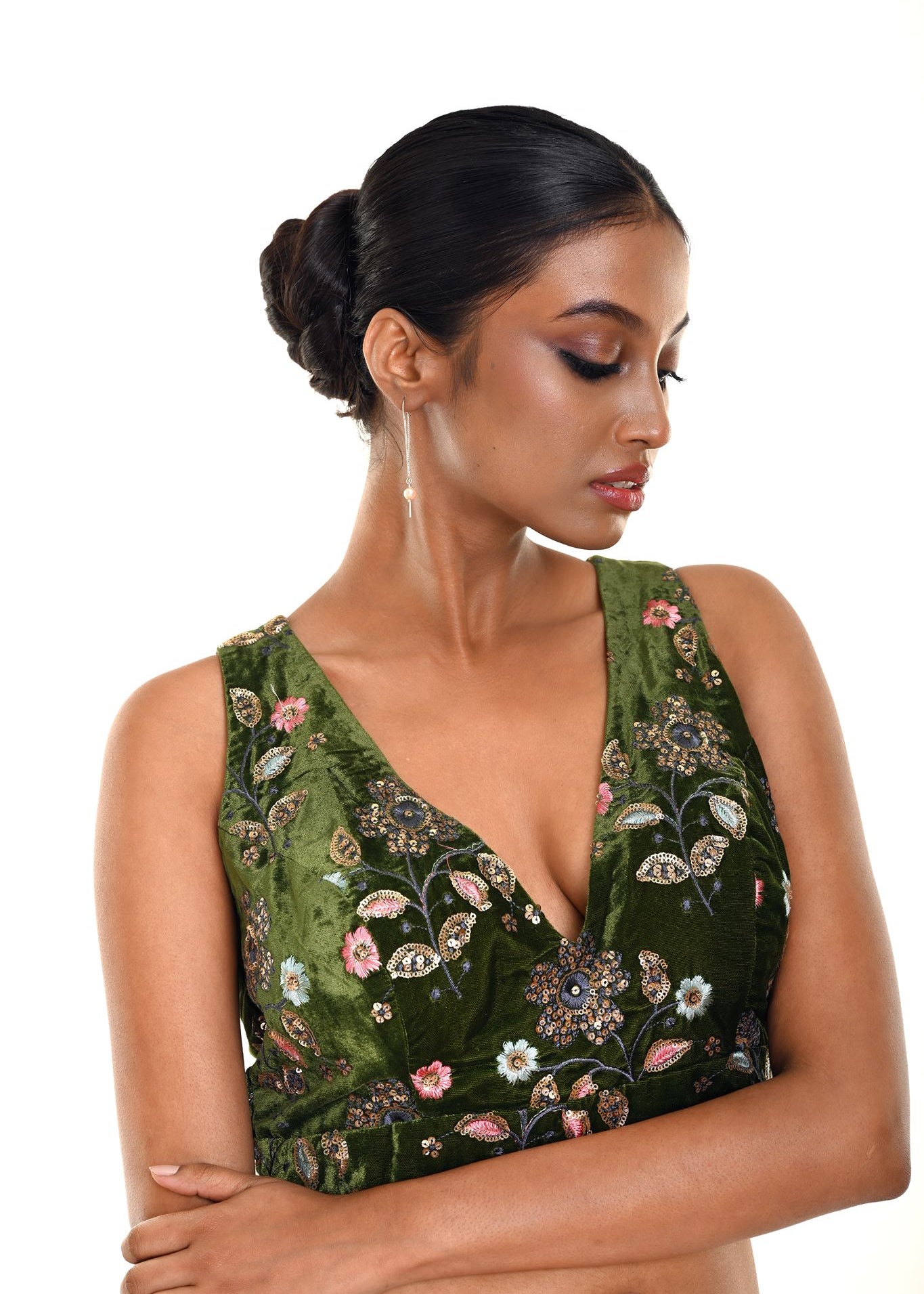 Forest Green Sleevless Blouse
