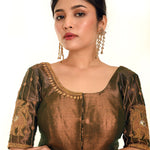 Aari Work Bridal Blouse in Copper Brown Dual Tone - Anvi Couture