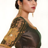 Aari Work Bridal Blouse in Copper Brown Dual Tone - Anvi Couture