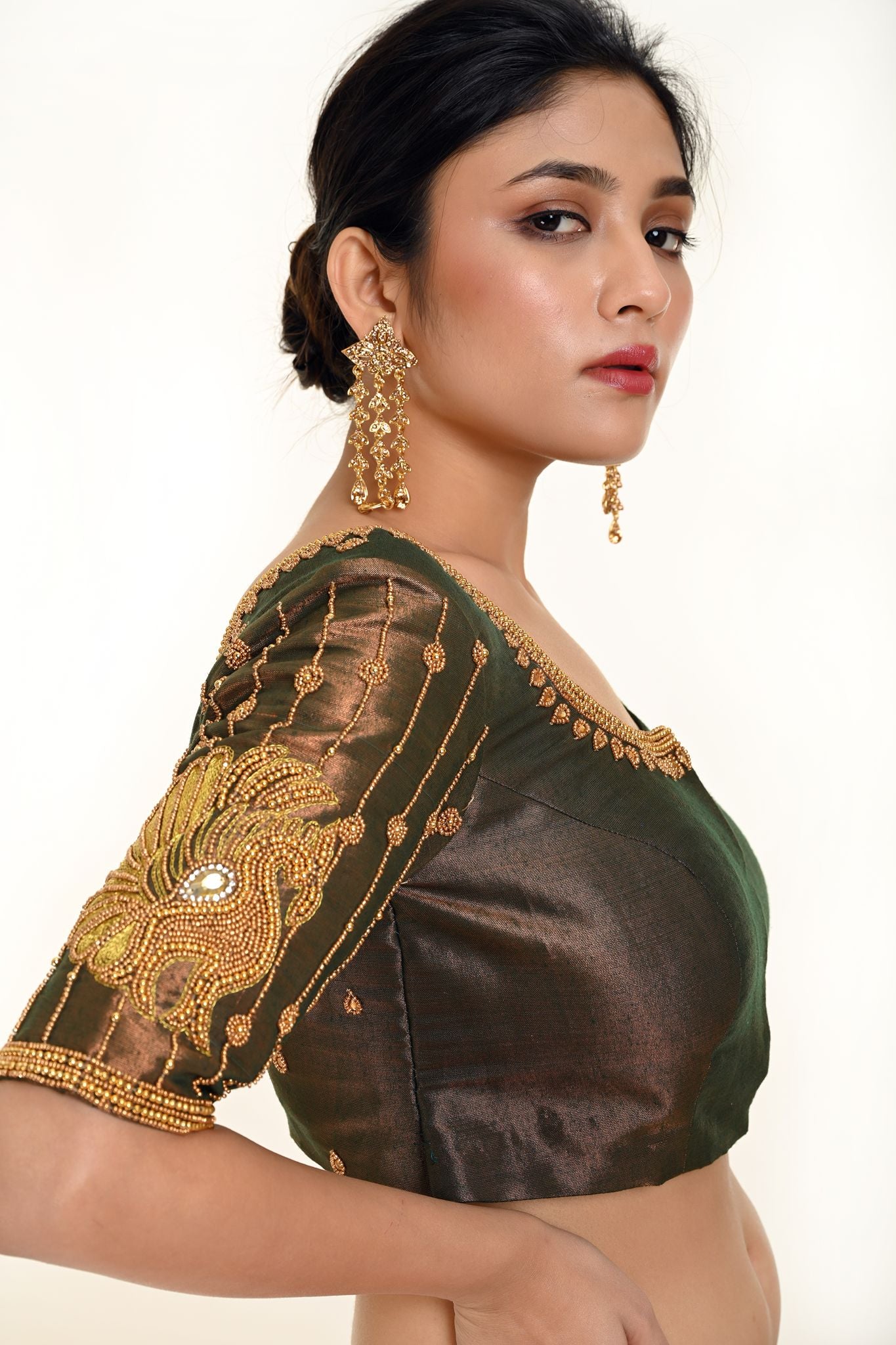 Aari Work Bridal Blouse in Copper Brown Dual Tone - Anvi Couture