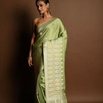 Sea Green Satin Silk Handloom Banarasi Saree - Anvi Couture