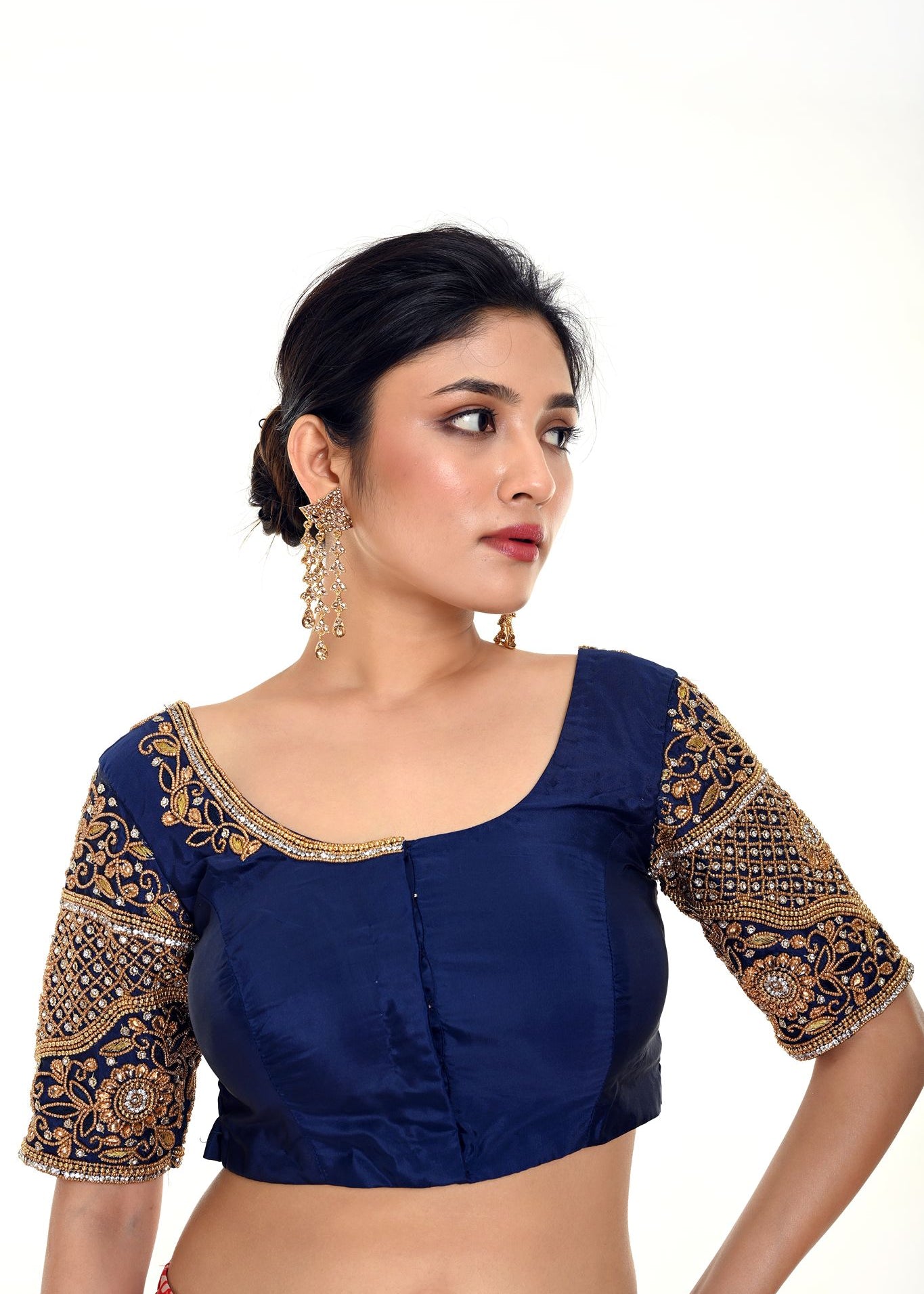Shop this Royal Blue Aari Work Bridal Blouse in Pure Silk - Anvi Couture Image 3