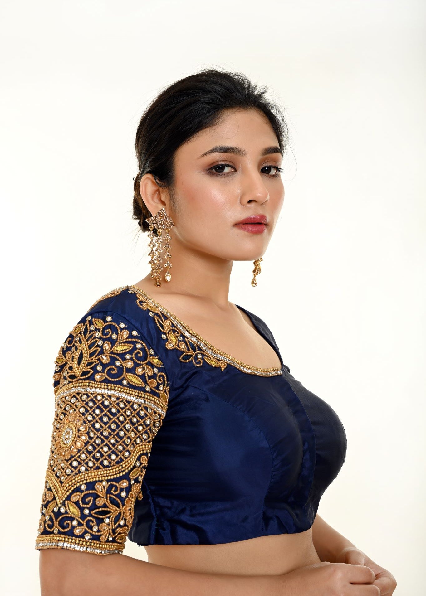 Royal Blue Aari Work Bridal Blouse in Pure Silk - Anvi Couture - Indian Bridal Blouse - Image 4