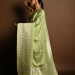 Sea Green Satin Silk Handloom Banarasi Saree - Anvi Couture