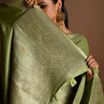 Sea Green Satin Silk Handloom Banarasi Saree - Anvi Couture