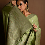 Sea Green Satin Silk Handloom Banarasi Saree - Anvi Couture