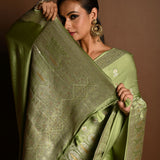 Sea Green Satin Silk Handloom Banarasi Saree - Anvi Couture