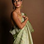 Sea Green Satin Silk Handloom Banarasi Saree - Anvi Couture