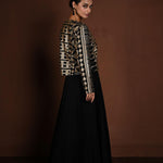 Black Jacket Lehenga with Gold Sequin Embellishment - Anvi Couture