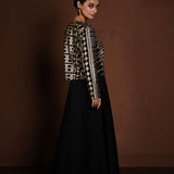 Black Jacket Lehenga with Gold Sequin Embellishment - Anvi Couture