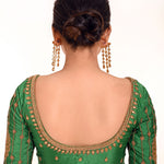 Simple Aari Work Blouse in Green Color Pure Silk Fabric  - Anvi Couture