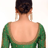 Simple Aari Work Blouse in Green Color Pure Silk Fabric  - Anvi Couture