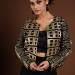Black Jacket Lehenga with Gold Sequin Embellishment - Anvi Couture
