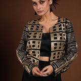 Black Jacket Lehenga with Gold Sequin Embellishment - Anvi Couture