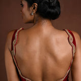 Maroon Sleeveless Blouse in Velvet with Hand Embroidery - Anvi Couture