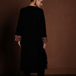 Black Velvet Kurta Set with Multicolor Embroidery Work - Anvi Couture