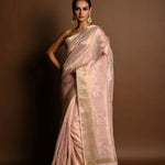 Pastel Pink Kota Silk  Saree with Hand Embroidered Work - Anvi Couture