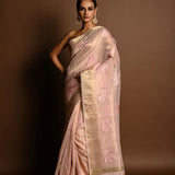 Pastel Pink Kota Silk  Saree with Hand Embroidered Work - Anvi Couture