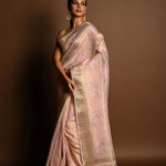 Pastel Pink Kota Silk  Saree with Hand Embroidered Work - Anvi Couture