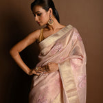 Pastel Pink Kota Silk  Saree with Hand Embroidered Work - Anvi Couture