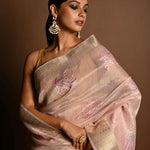 Pastel Pink Kota Silk  Saree with Hand Embroidered Work - Anvi Couture