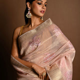 Pastel Pink Kota Silk  Saree with Hand Embroidered Work - Anvi Couture