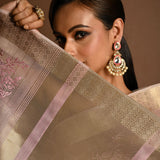 Pastel Pink Kota Silk  Saree with Hand Embroidered Work - Anvi Couture