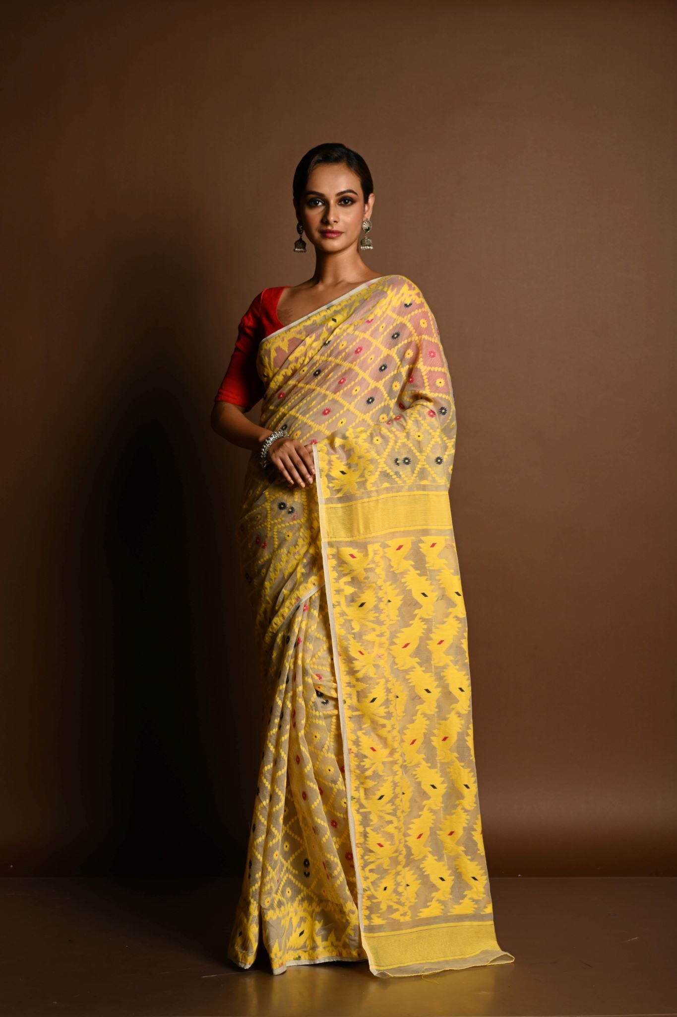 Yellow Soft Dhakai Jamdani Saree - Anvi Couture