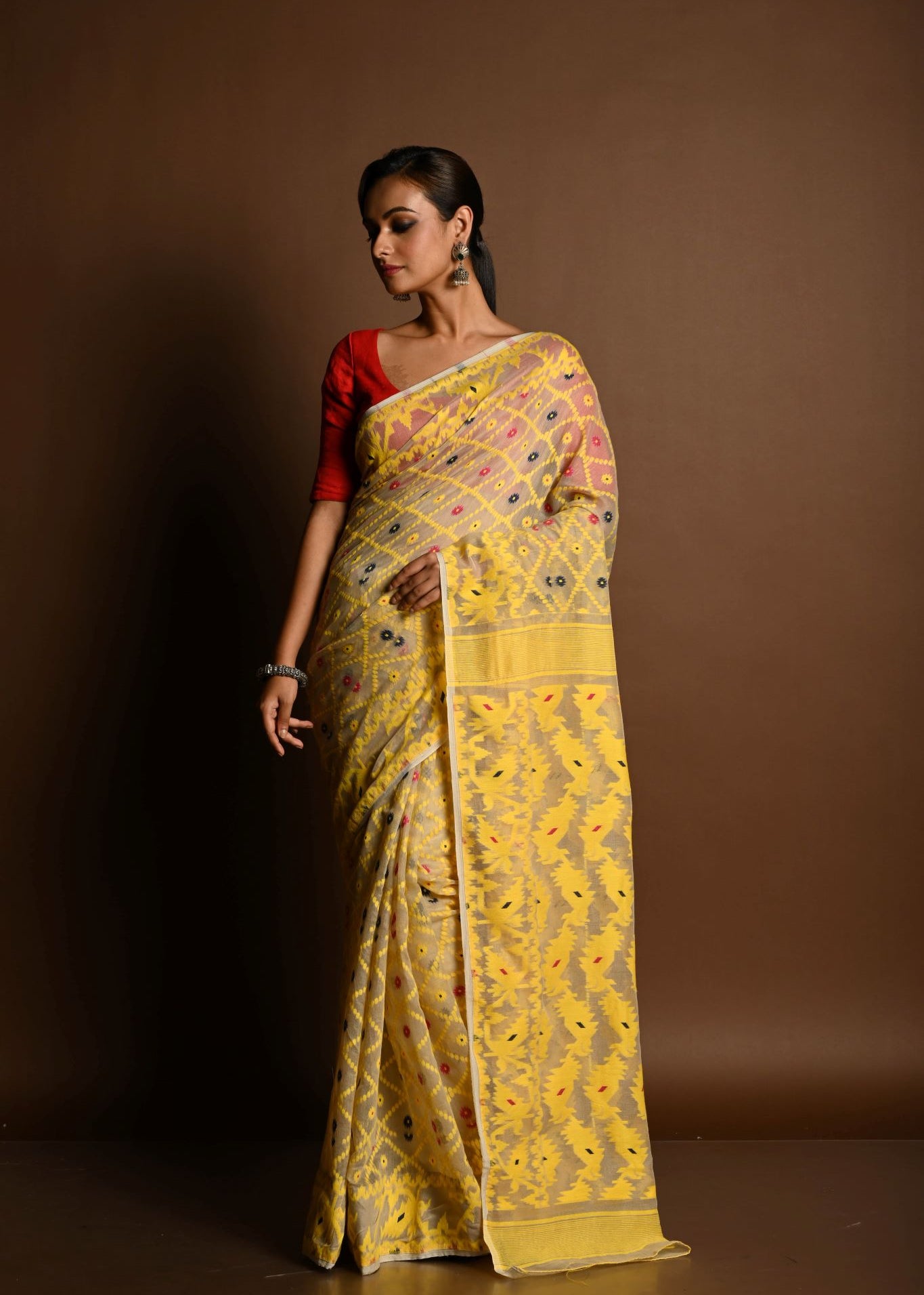 Yellow Soft Dhakai Jamdani Saree - Anvi Couture