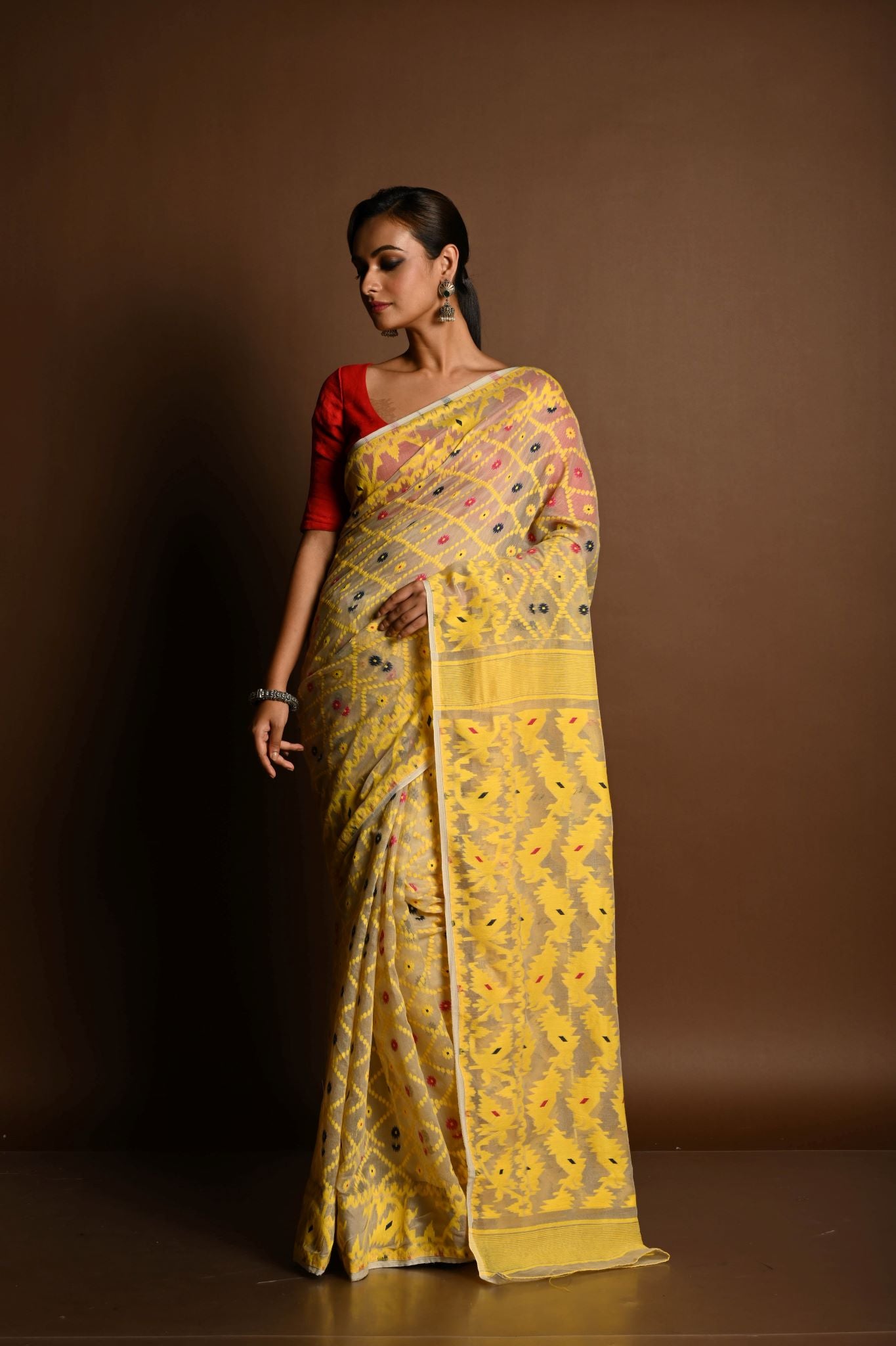 Yellow Soft Dhakai Jamdani Saree - Anvi Couture