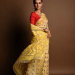 Yellow Soft Dhakai Jamdani Saree - Anvi Couture